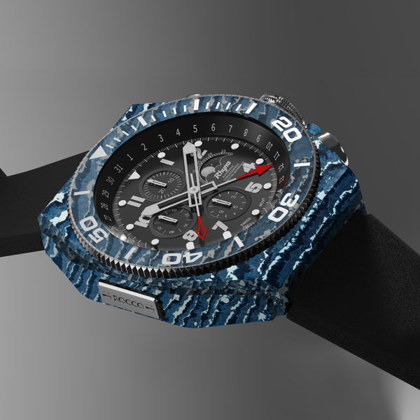 Rhyno Rocco Mil Diver Chronograph Moonphase Blue ocean Forged Carbon