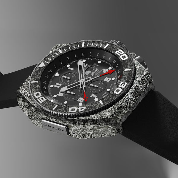 Rhyno Rocco Mil Diver Chronograph Moonphase Dark matter white Forged Carbon