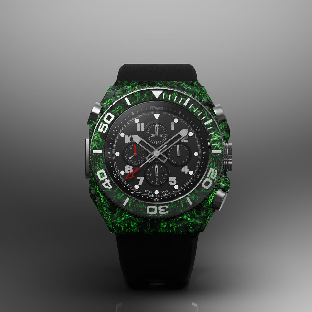 Rhyno Rocco Mil Diver Chronograph GMT Green Glow Forged Carbon