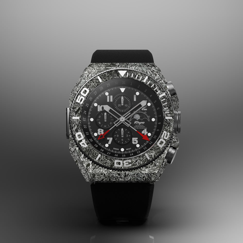 Rhyno Rocco Mil Diver Chronograph Moonphase Dark matter white Forged Carbon
