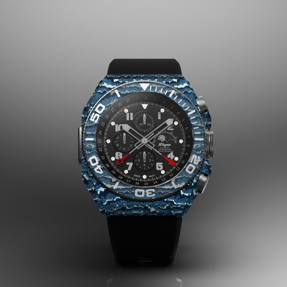 Rhyno Rocco Mil Diver Chronograph Moonphase Blue ocean Forged Carbon