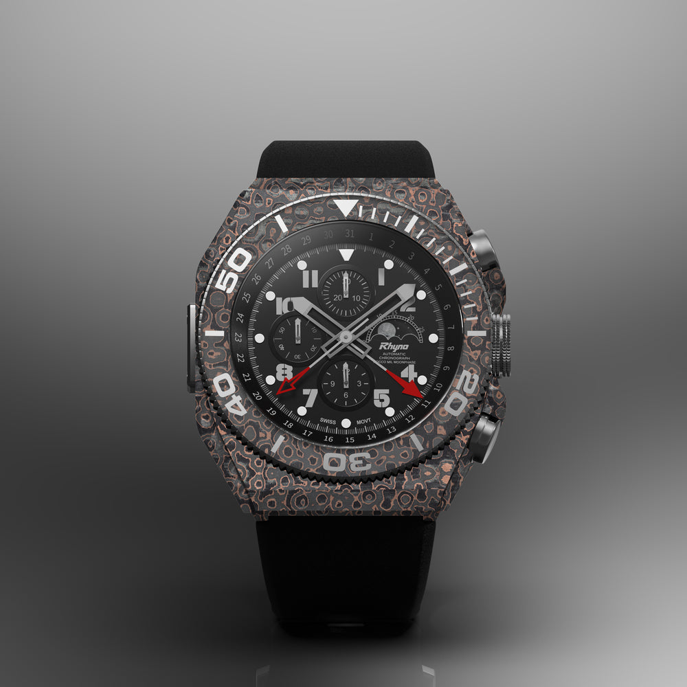 Rhyno Rocco Mil Diver Chronograph Moonphase Ocelot Rose Gold Forged Carbon