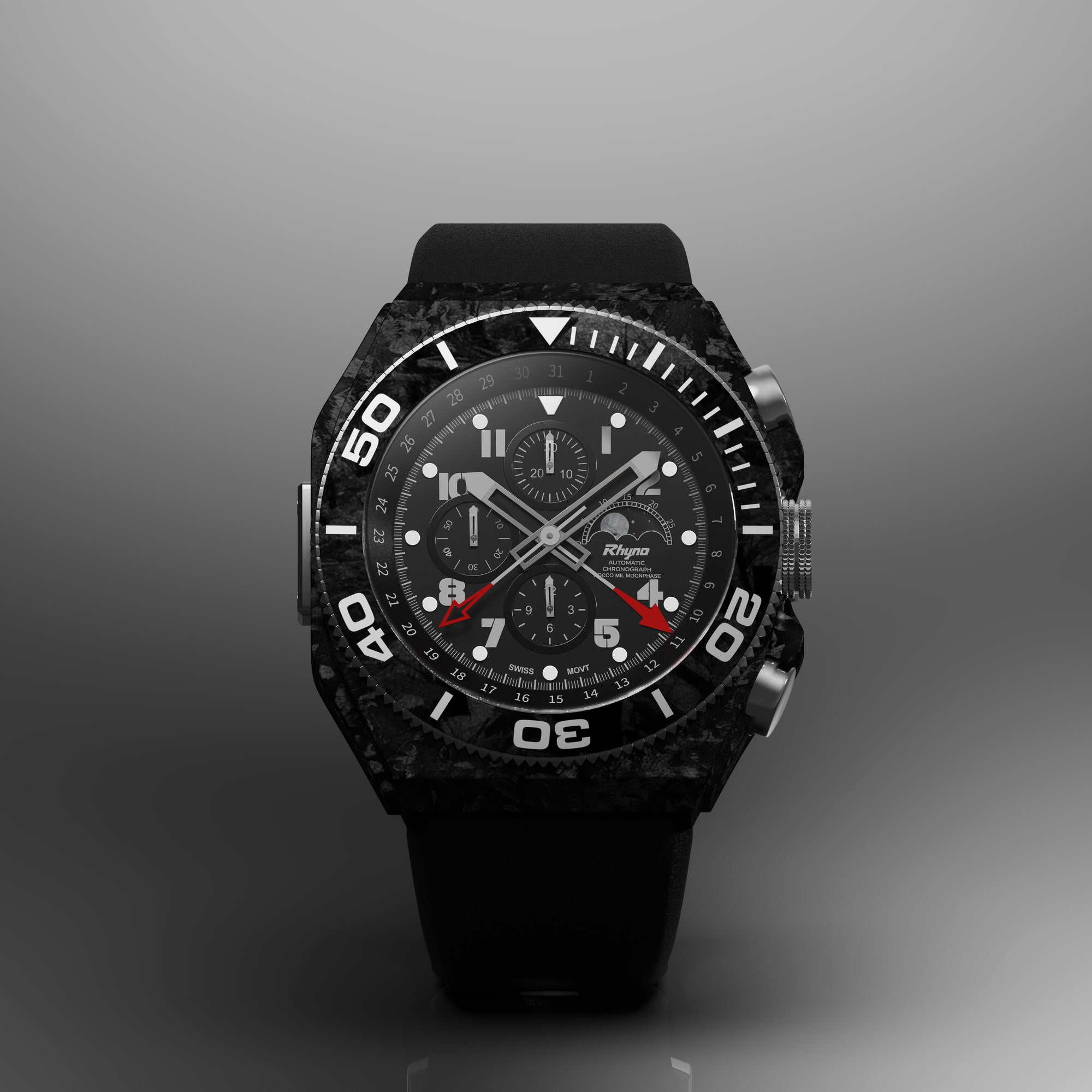 Rhyno Rocco Mil Diver Chronograph Moonphase black Forged Carbon
