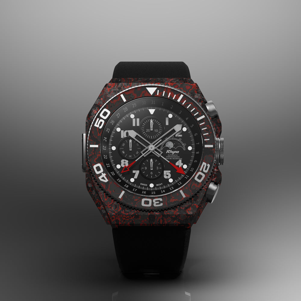 Rhyno Rocco Mil Diver Chronograph Moonphase red Forged Carbon