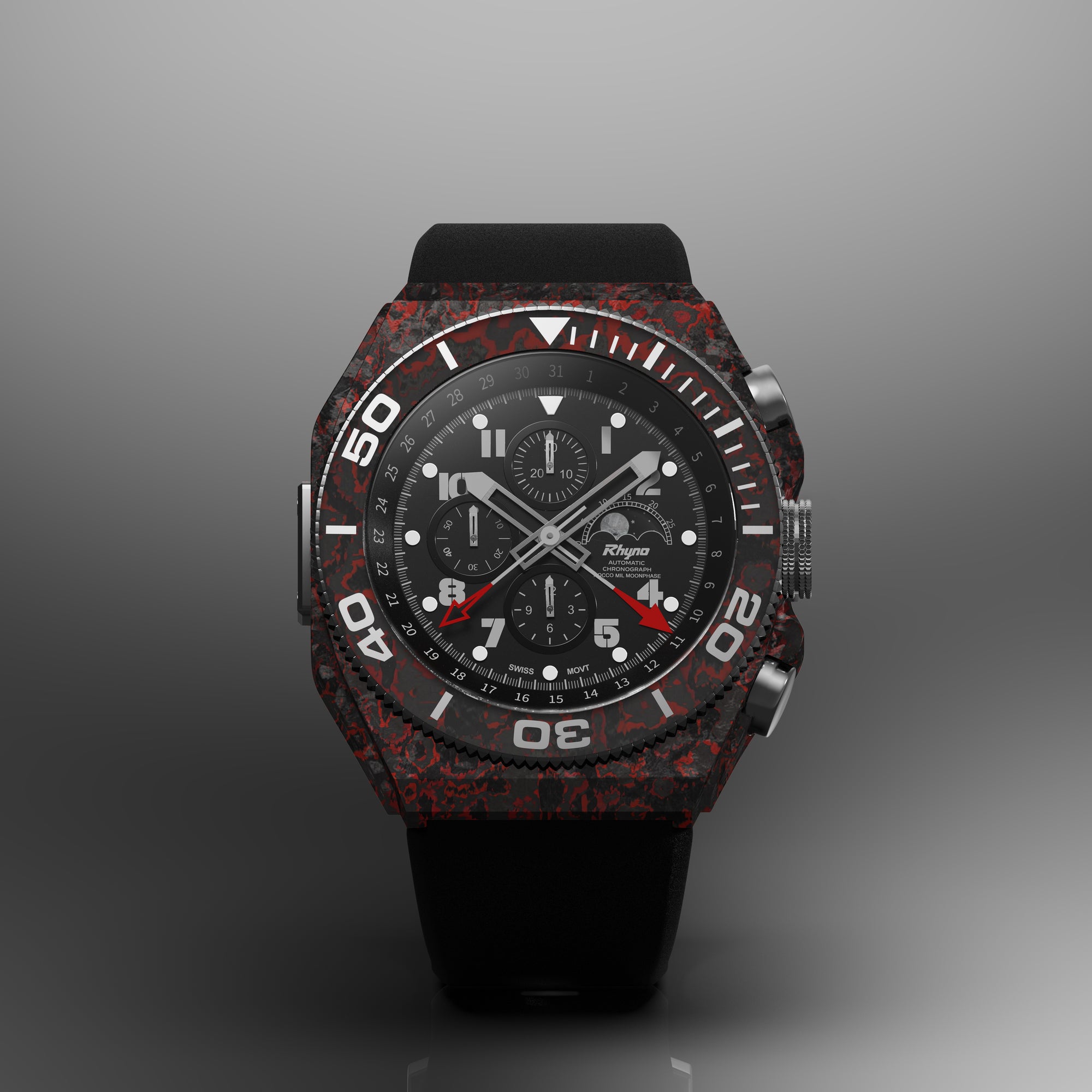 Rhyno Rocco Mil Diver Chronograph Moonphase red Forged Carbon