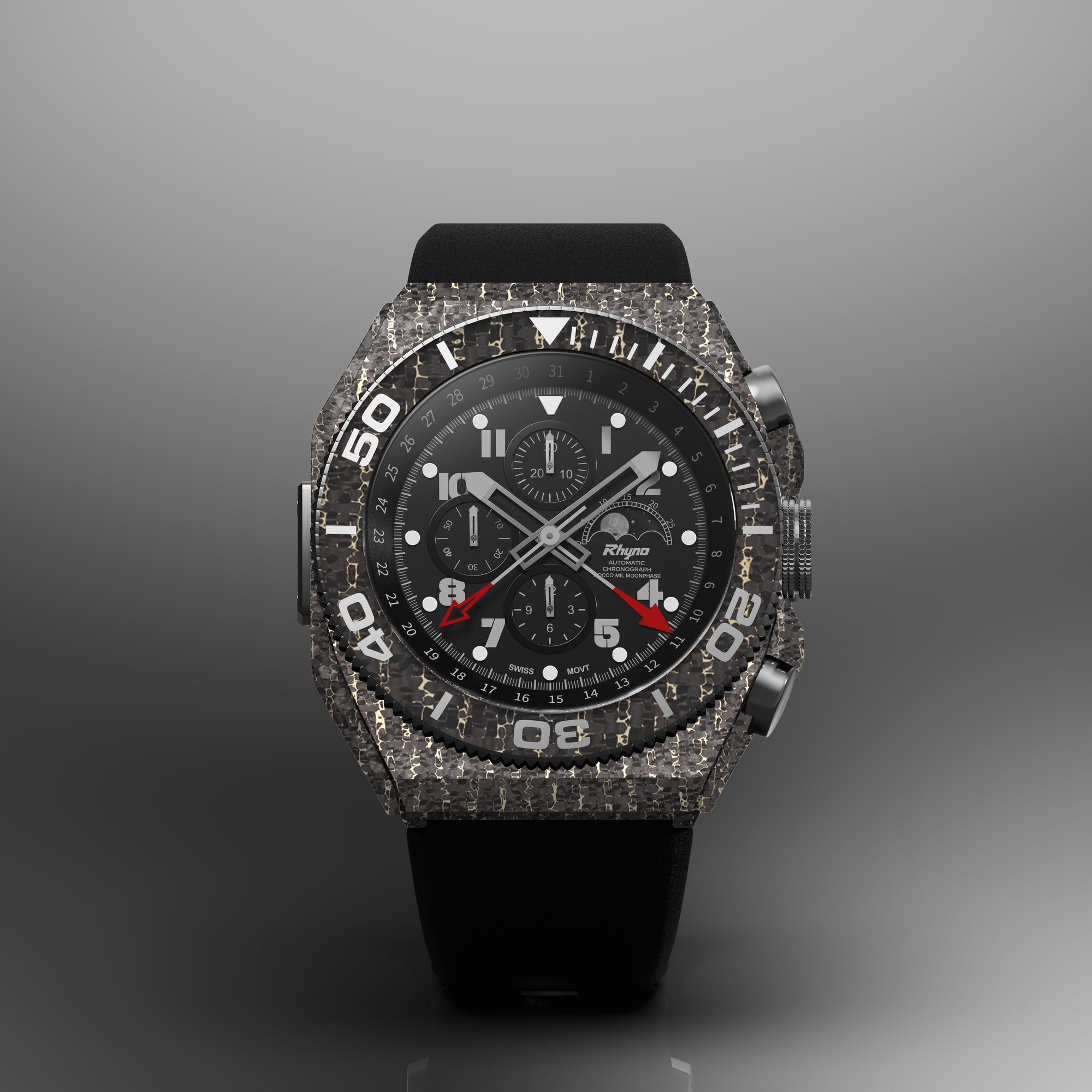 Rhyno Rocco Mil Diver Chronograph Moonphase Snakeskin gold Forged Carbon