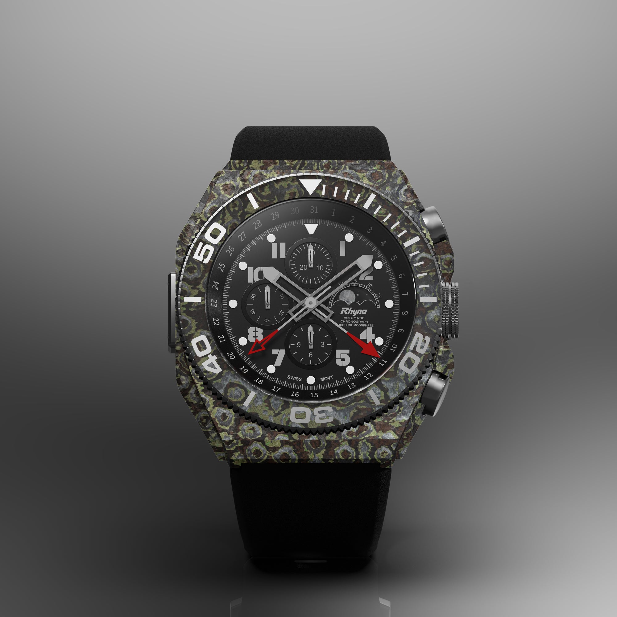 Rhyno Rocco Mil Diver Chronograph Moonphase Ocelot green Forged Carbon