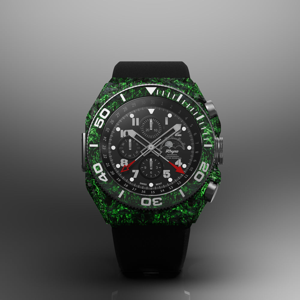 Rhyno Rocco Mil Diver Chronograph Moonphase Green Glow Forged Carbon