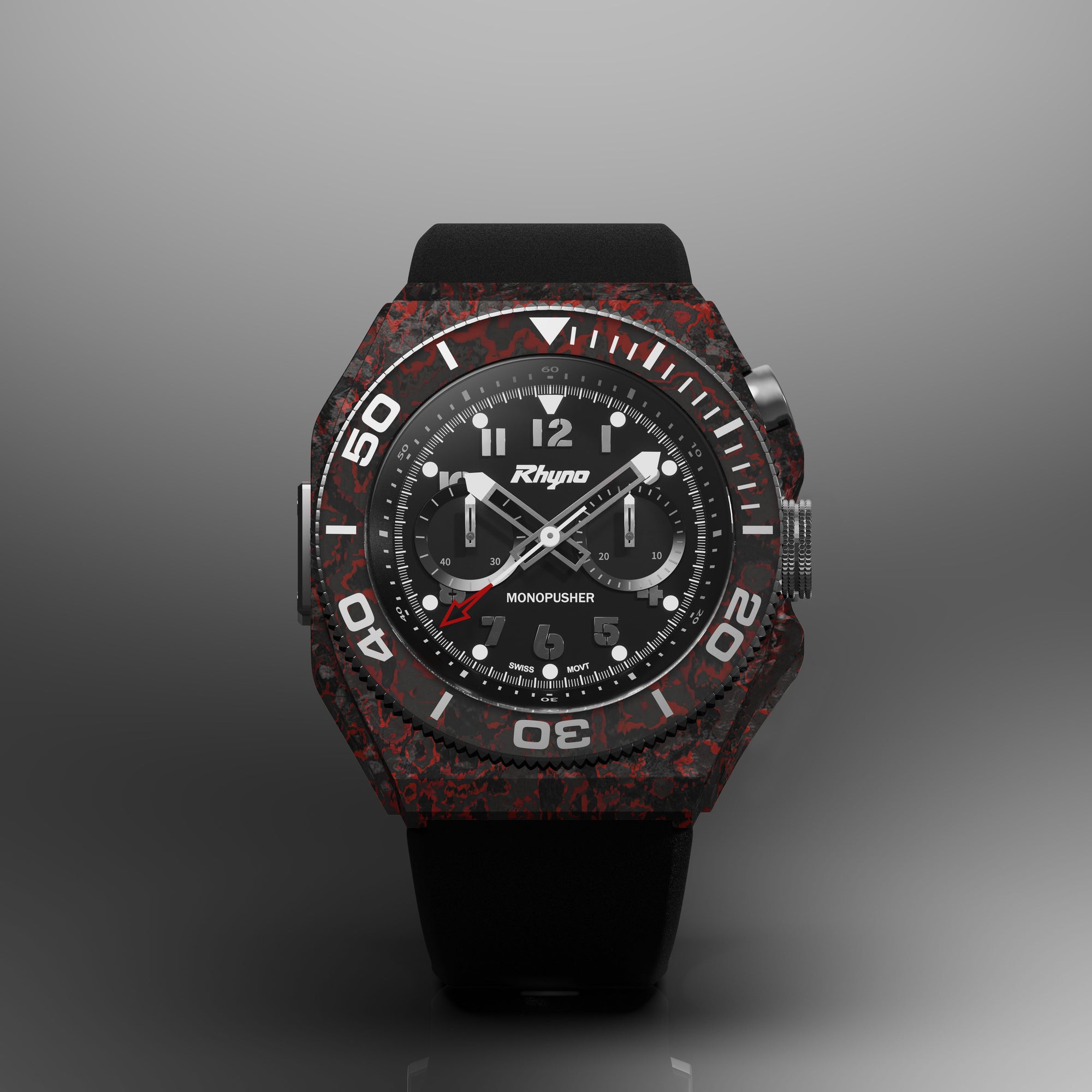 Rhyno Rocco Mil Diver Chronograph  Mono Push Red Forged Carbon