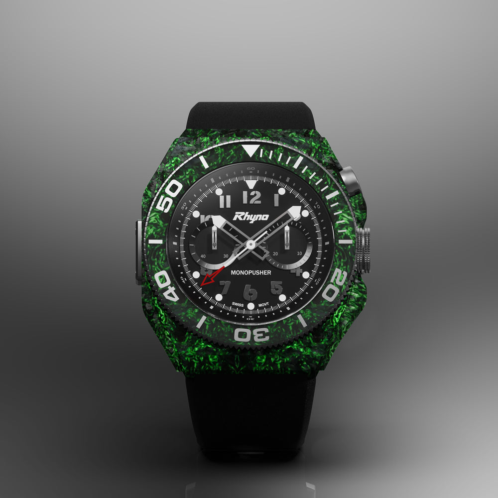 Rhyno Rocco Mil Diver Chronograph  Mono Push Green Glow Forged Carbon