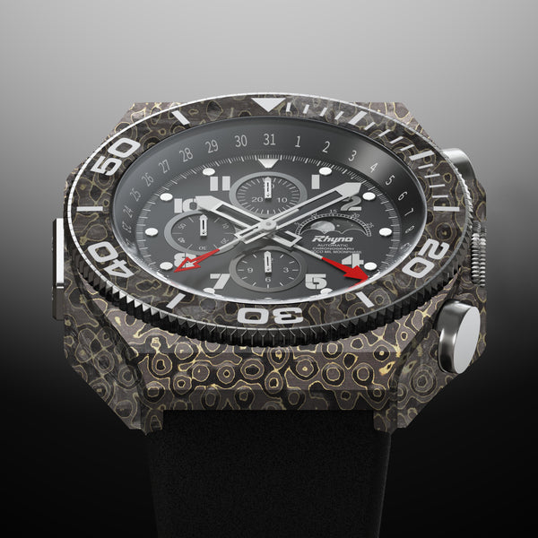 Rhyno Rocco Mil Diver Chronograph Moonphase Ocelot gold Forged Carbon