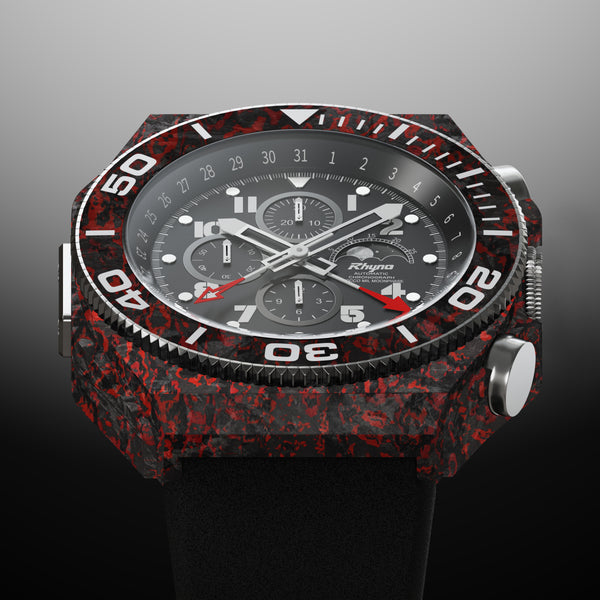Rhyno Rocco Mil Diver Chronograph Moonphase red Forged Carbon