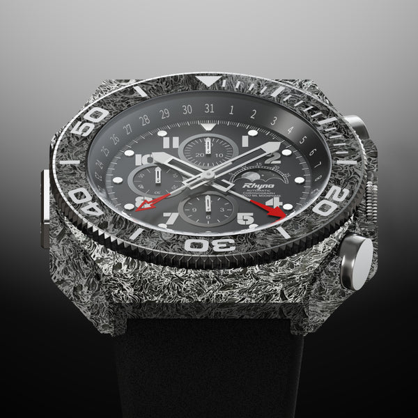 Rhyno Rocco Mil Diver Chronograph Moonphase Dark matter white Forged Carbon