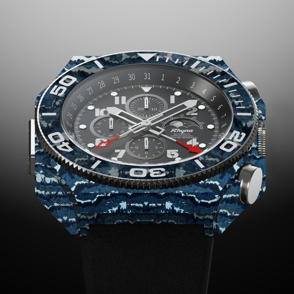 Rhyno Rocco Mil Diver Chronograph Moonphase Blue ocean Forged Carbon