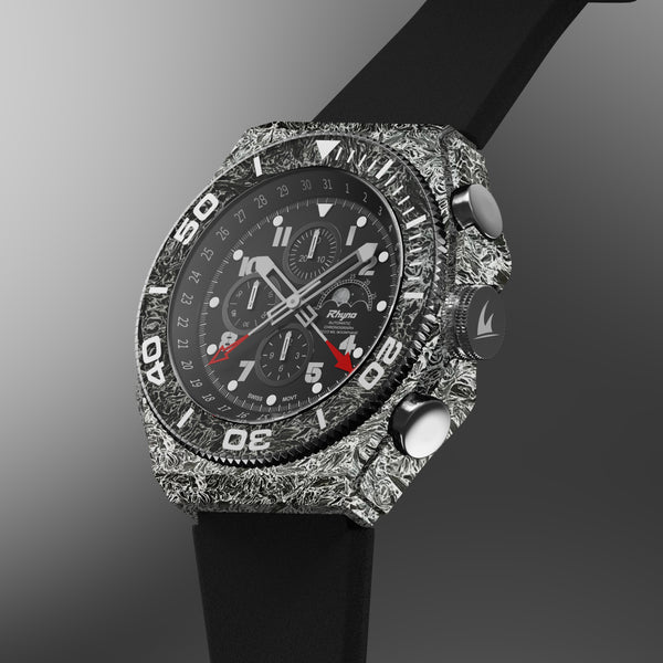 Rhyno Rocco Mil Diver Chronograph Moonphase Dark matter white Forged Carbon