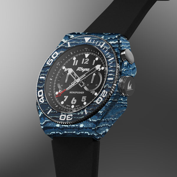 Rhyno Rocco Mil Diver Chronograph  Mono Push Blue Ocean Forged Carbon