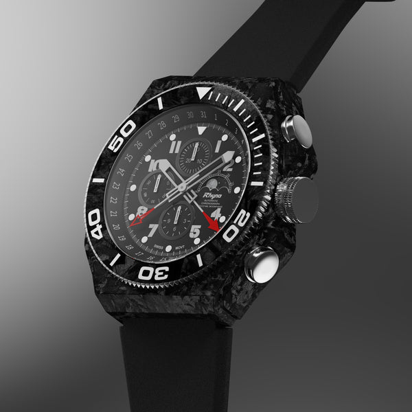 Rhyno Rocco Mil Diver Chronograph Moonphase black Forged Carbon