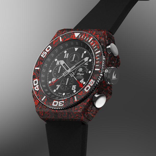 Rhyno Rocco Mil Diver Chronograph Moonphase red Forged Carbon