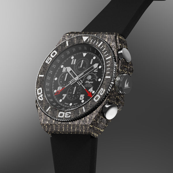Rhyno Rocco Mil Diver Chronograph Moonphase Snakeskin gold Forged Carbon