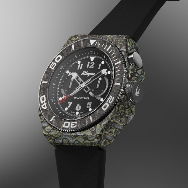 Rhyno Rocco Mil Diver Chronograph  Mono Push Ocelot green Forged Carbon