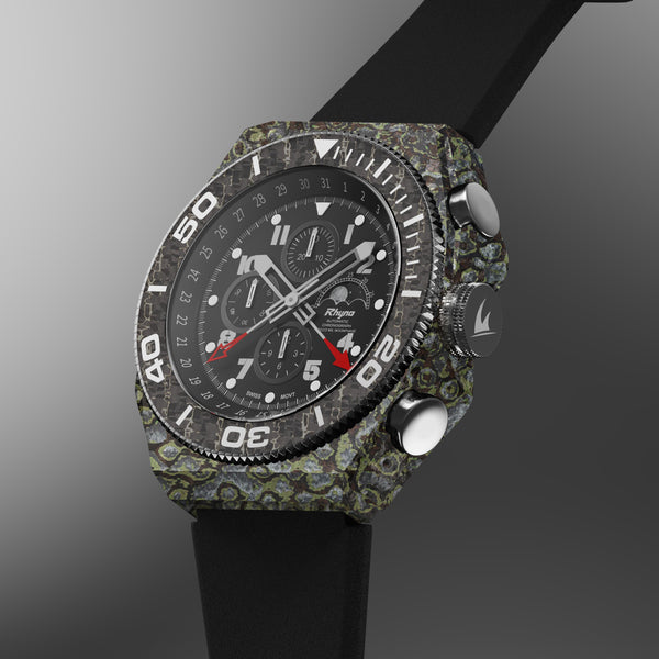 Rhyno Rocco Mil Diver Chronograph Moonphase Ocelot green Forged Carbon
