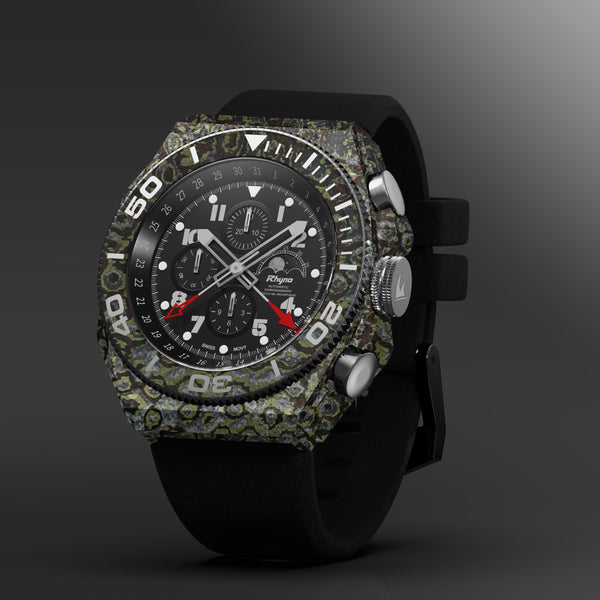 Rhyno Rocco Mil Diver Chronograph Moonphase Ocelot green Forged Carbon