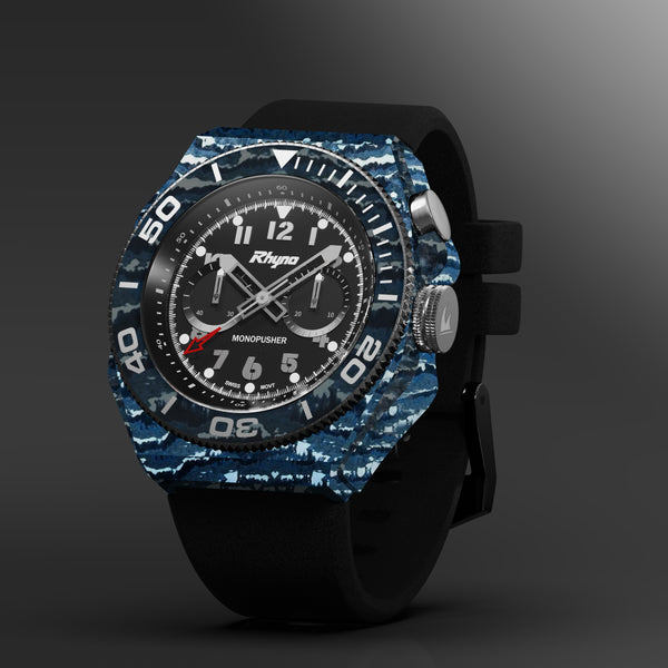 Rhyno Rocco Mil Diver Chronograph  Mono Push Blue Ocean Forged Carbon
