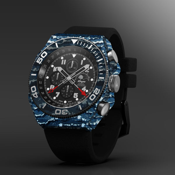Rhyno Rocco Mil Diver Chronograph Moonphase Blue ocean Forged Carbon